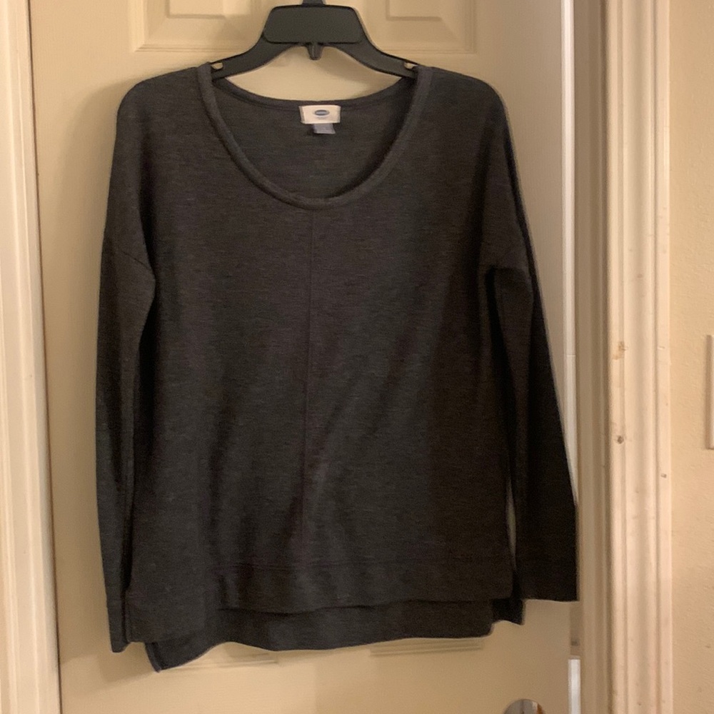 Dark gray long sleeve sweater with side slits